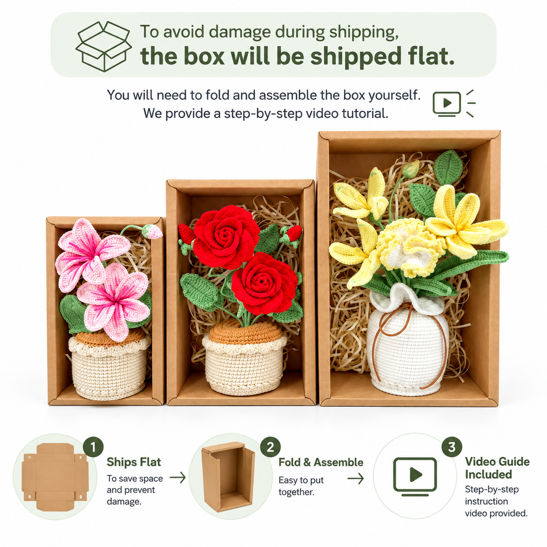 Crochet Louts Flower Bouquet Pot, Handmade gifts
