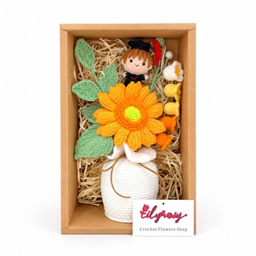 Crochet sunflower Flower Bouquet Pot, graduation gift