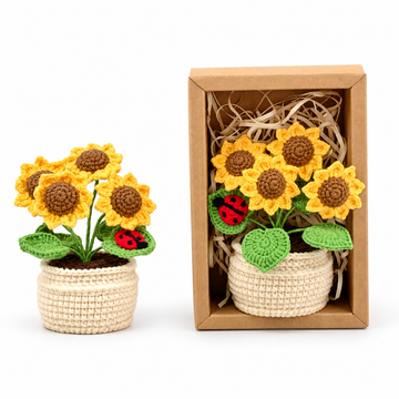 Crochet Sunflower Bouquet Pot, Handmade gifts