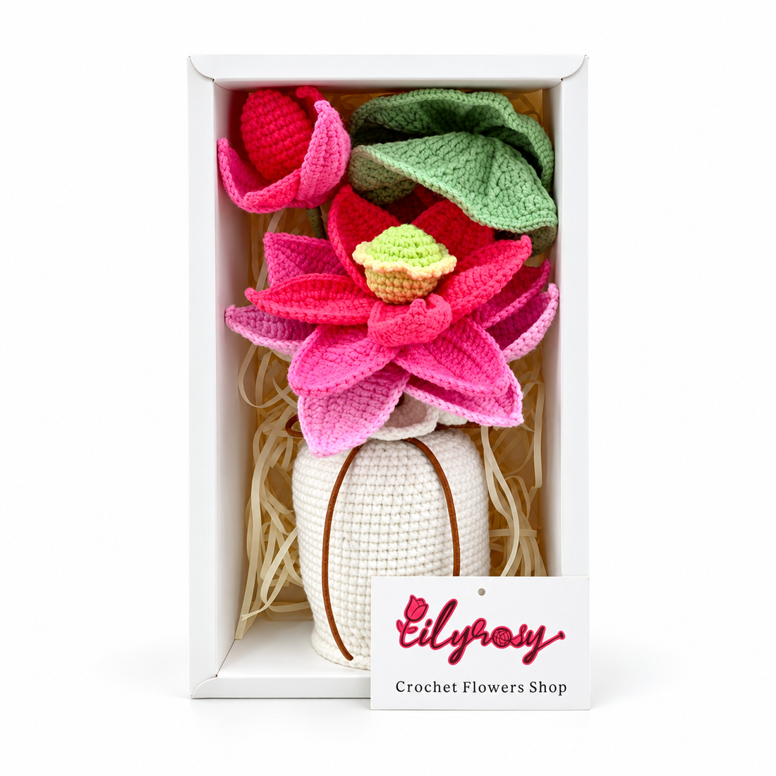 Crochet Lotus Flower Bouquet Pot, Handmade gifts