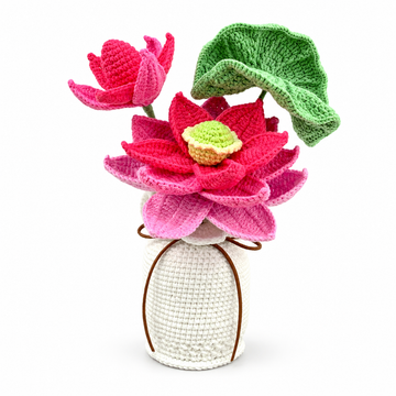 Crochet Lotus Flower Bouquet Pot, Handmade gifts
