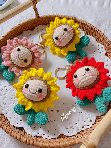 Patrón de llavero de girasol de crochet