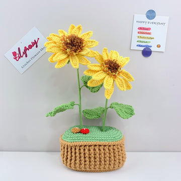 Handmade Crochet sunflower flowers plant Pots, hoilday gifts,home decor