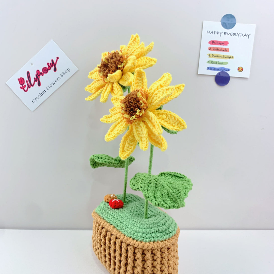 Handmade Crochet sunflower flowers plant Pots, hoilday gifts,home decor