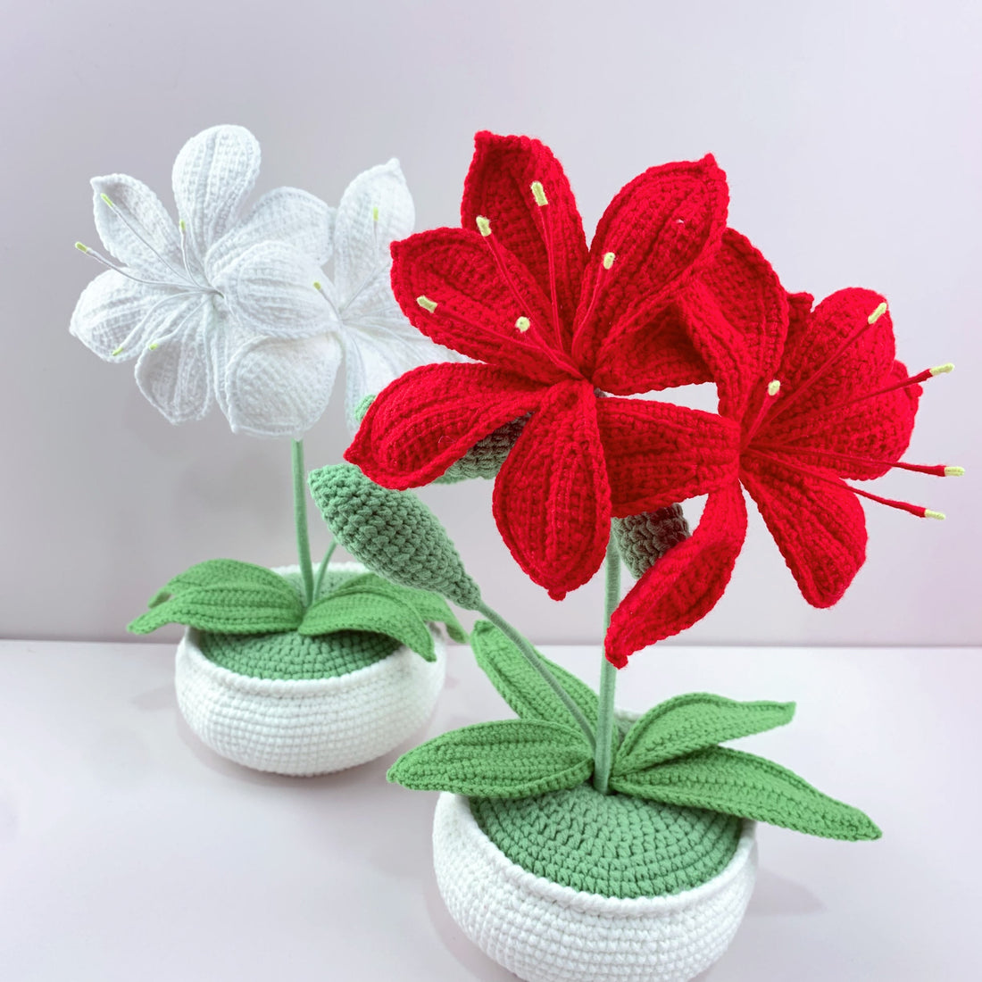 Handmade Crochet amaryllis  flowers  Pots, hoilday gifts,home decor