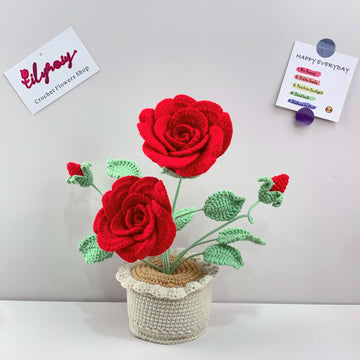 Handmade Crochet  Rose flowers plant Pots, hoilday gifts,home decor