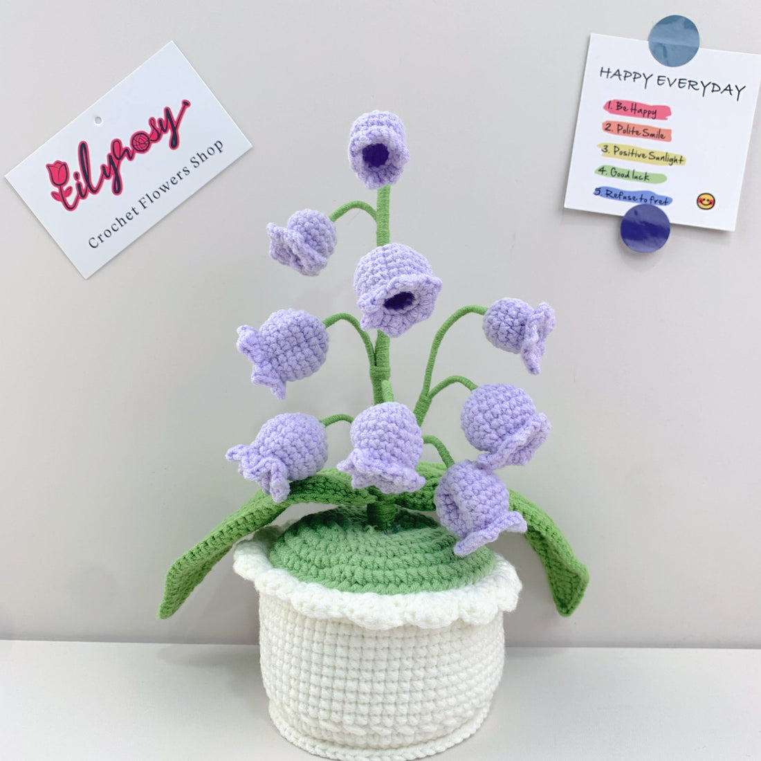 Handmade Crochet Lily of the valley flowers plant Pots, hoilday gifts,home decor