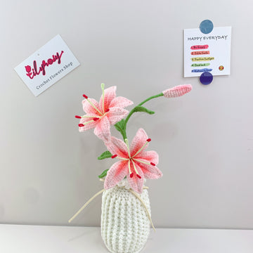 Handmade Crochet lily flowers plant Pots, hoilday gifts,home decor