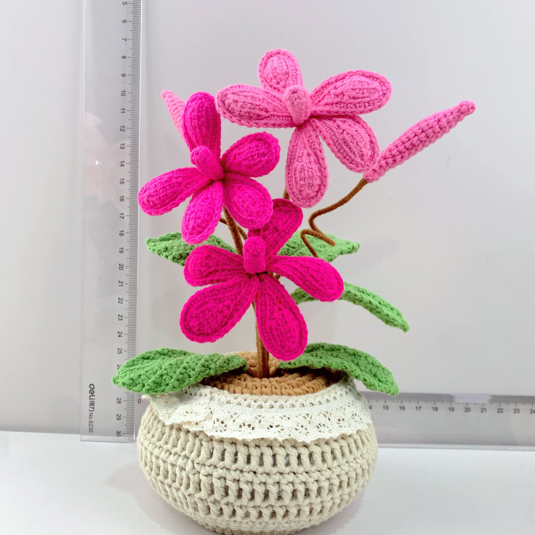 Handmade Crochet frangipani flowers plant Pots, hoilday gifts,home decor