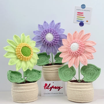 Handmade Crochet sunflowers plant Pots, hoilday gifts,home decor