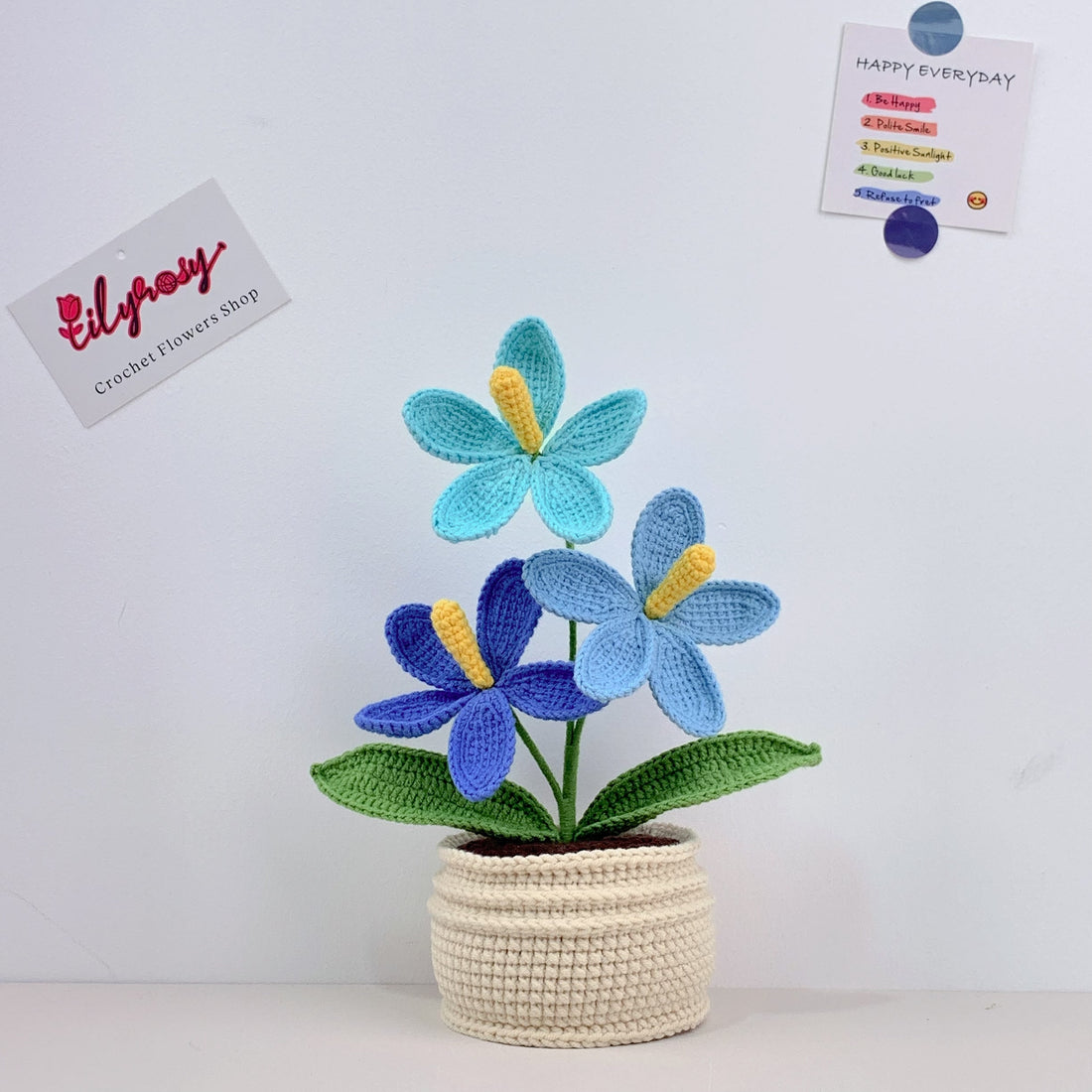 Handmade Crochet  frangipani flowers  Pots, hoilday gifts,home decor