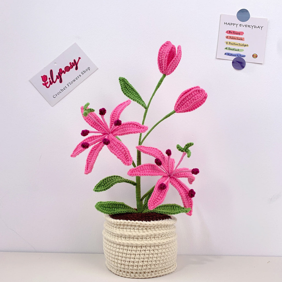 Handmade Crochet Rain Lily flowers plant Pots, hoilday gifts,home decor