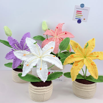 Handmade Crochet Lily flowers plant Pots, hoilday gifts,home decor