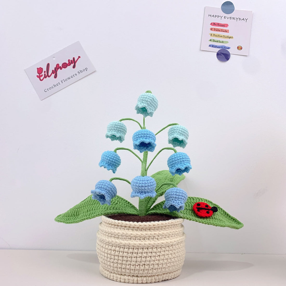Handmade Crochet Lily of the valley flowers plant Pots, hoilday gifts,home decor