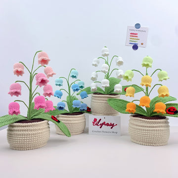 Handmade Crochet Lily of the valley flowers plant Pots, hoilday gifts,home decor