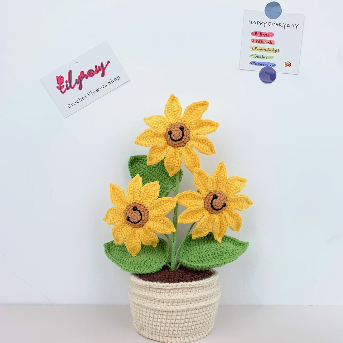 Handmade Crochet sunflowers plant Pots, hoilday gifts,home decor