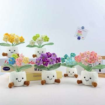 Handmade Crochet forget me not Pots, hoilday gifts,home decor