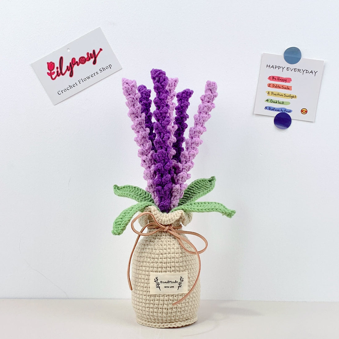 Handmade Crochet lavender flowers plant Pots, hoilday gifts,home decor