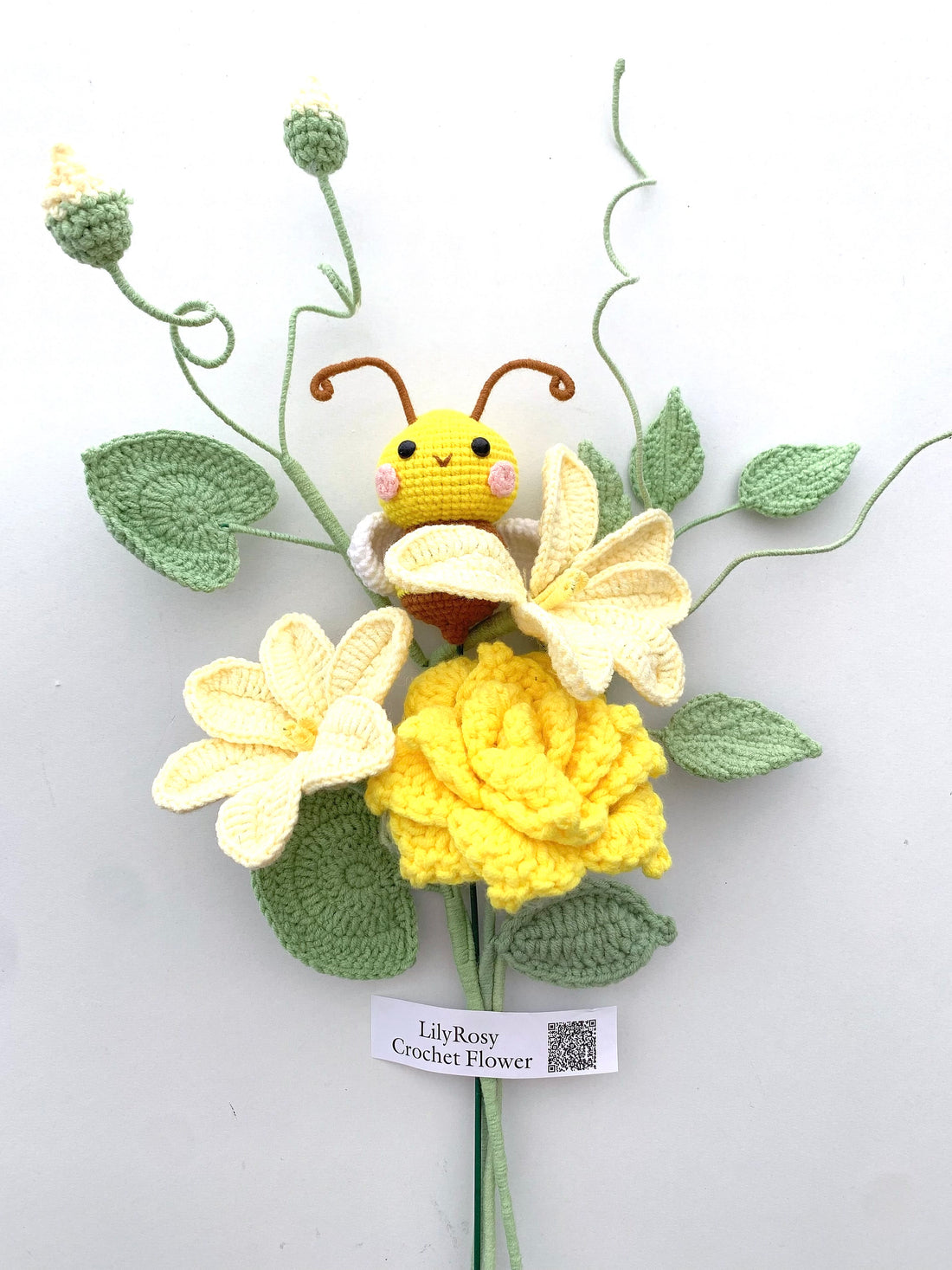 Handmade Crochet Zinnia Bouquet with doll ,graduation Day gift, gifts for any occasion