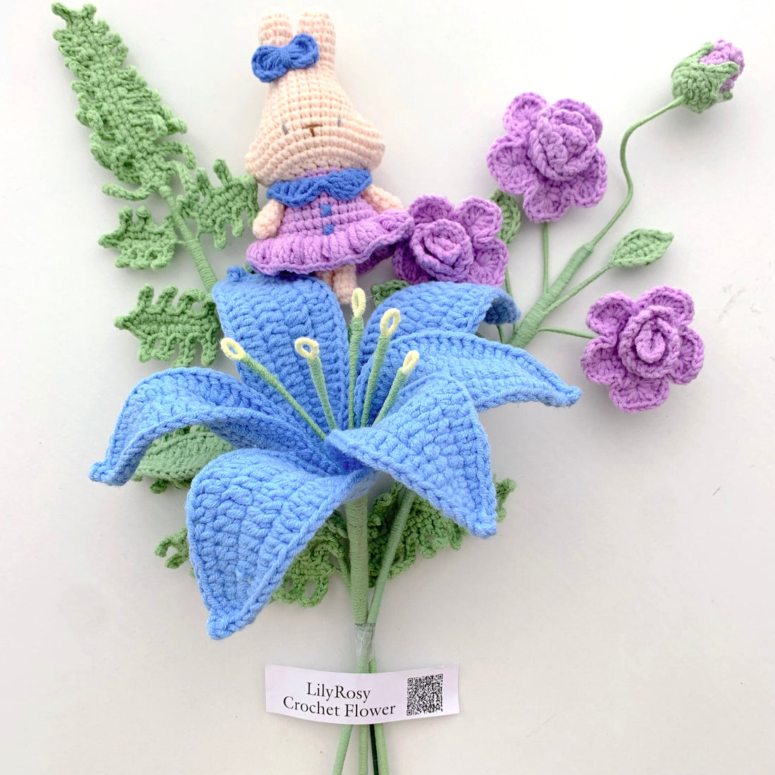 Handmade Crochet Bunny Flower Bouquet with doll ,mothers' Day gift, gifts for any occasion