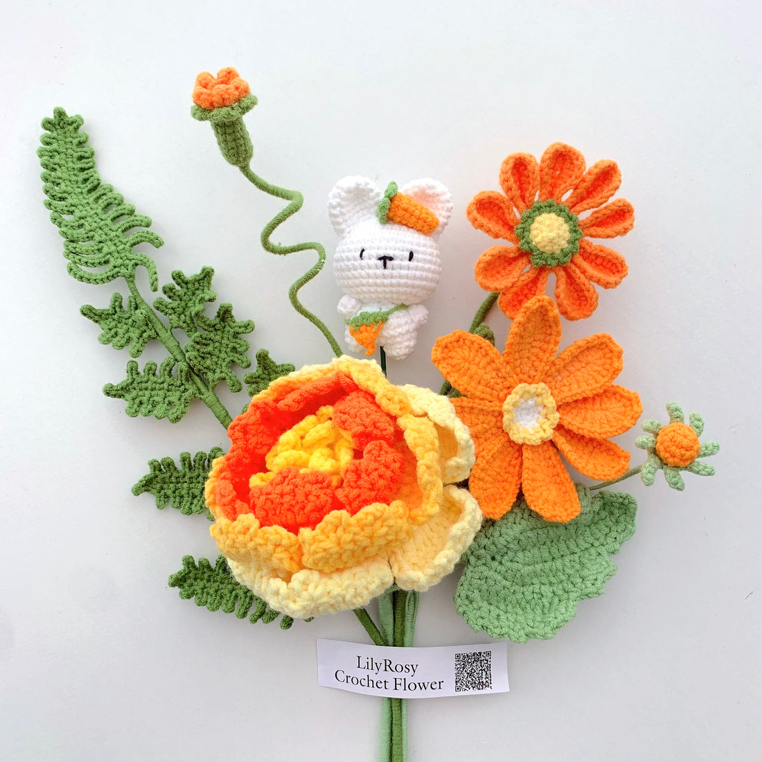 Handmade Crochet Zinnia Bouquet with doll ,graduation Day gift, gifts for any occasion