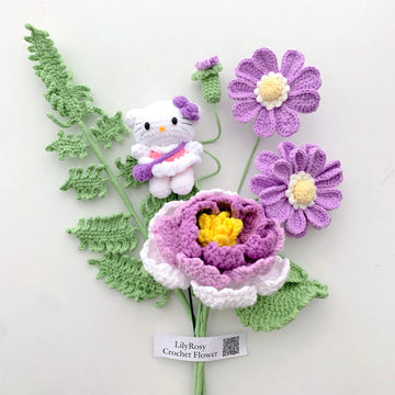 Handmade Crochet Zinnia Bouquet with doll ,graduation Day gift, gifts for any occasion
