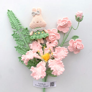 Handmade Crochet Kitty Flower Bouquet with doll ,mothers' Day gift, gifts for any occasion