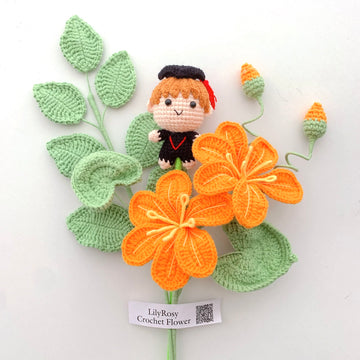 Handmade Crochet Tung Flower Bouquet with doll ,mothers' Day gift, gifts for any occasion