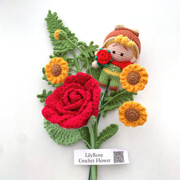 Handmade Crochet prince anfd rose Bouquet ,Valentine's Day gift, gifts for any occasion