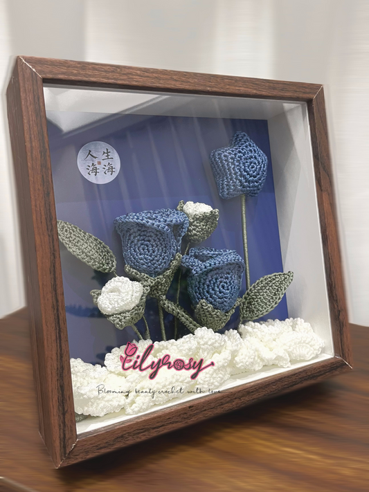 Handmade|Crochet blue roses  photo frame ,table  Decor, Office decor,home decor