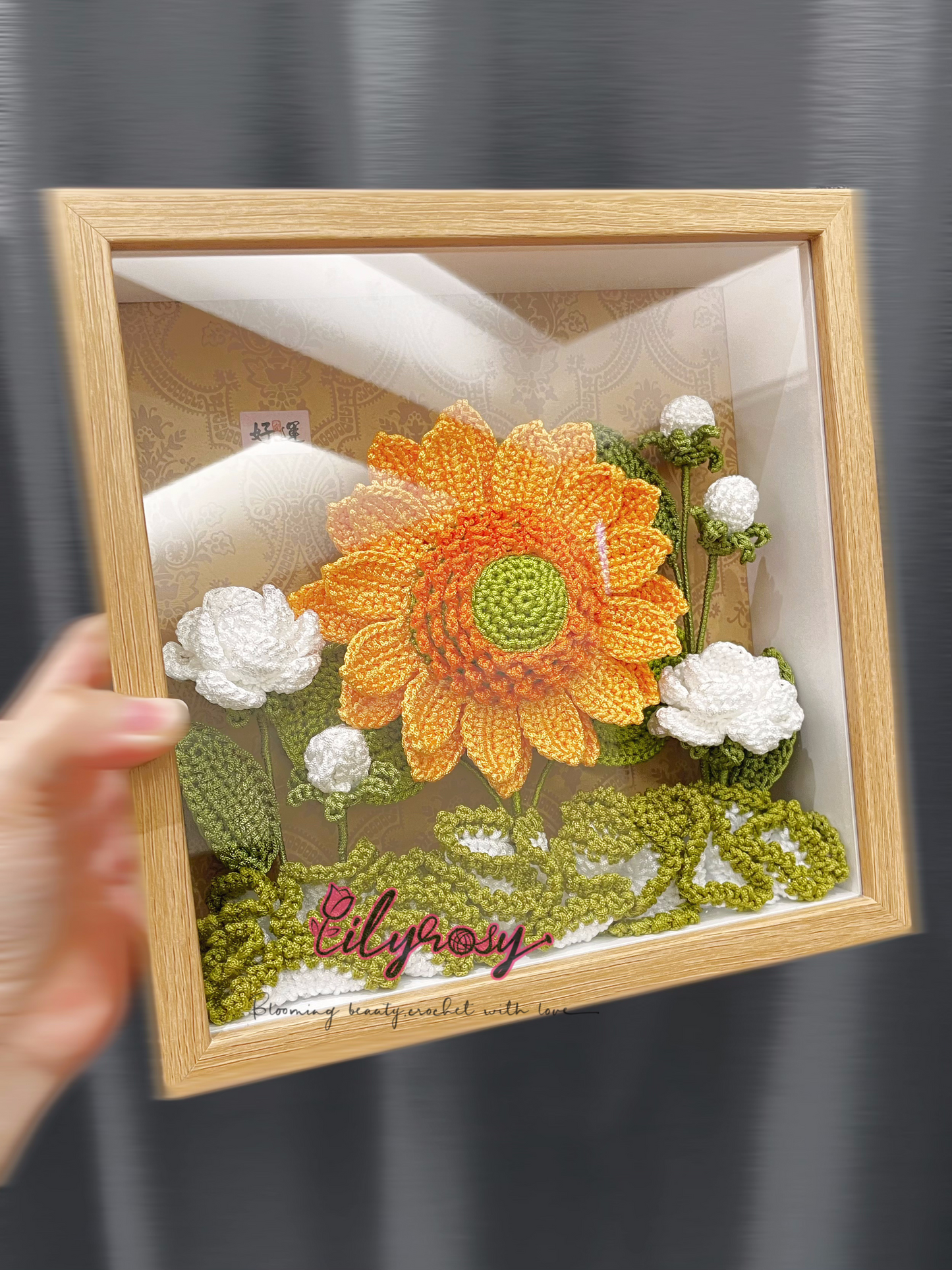 Handmade|Crochet sunflowers photo frame ,table  Decor, Office decor,hone decor