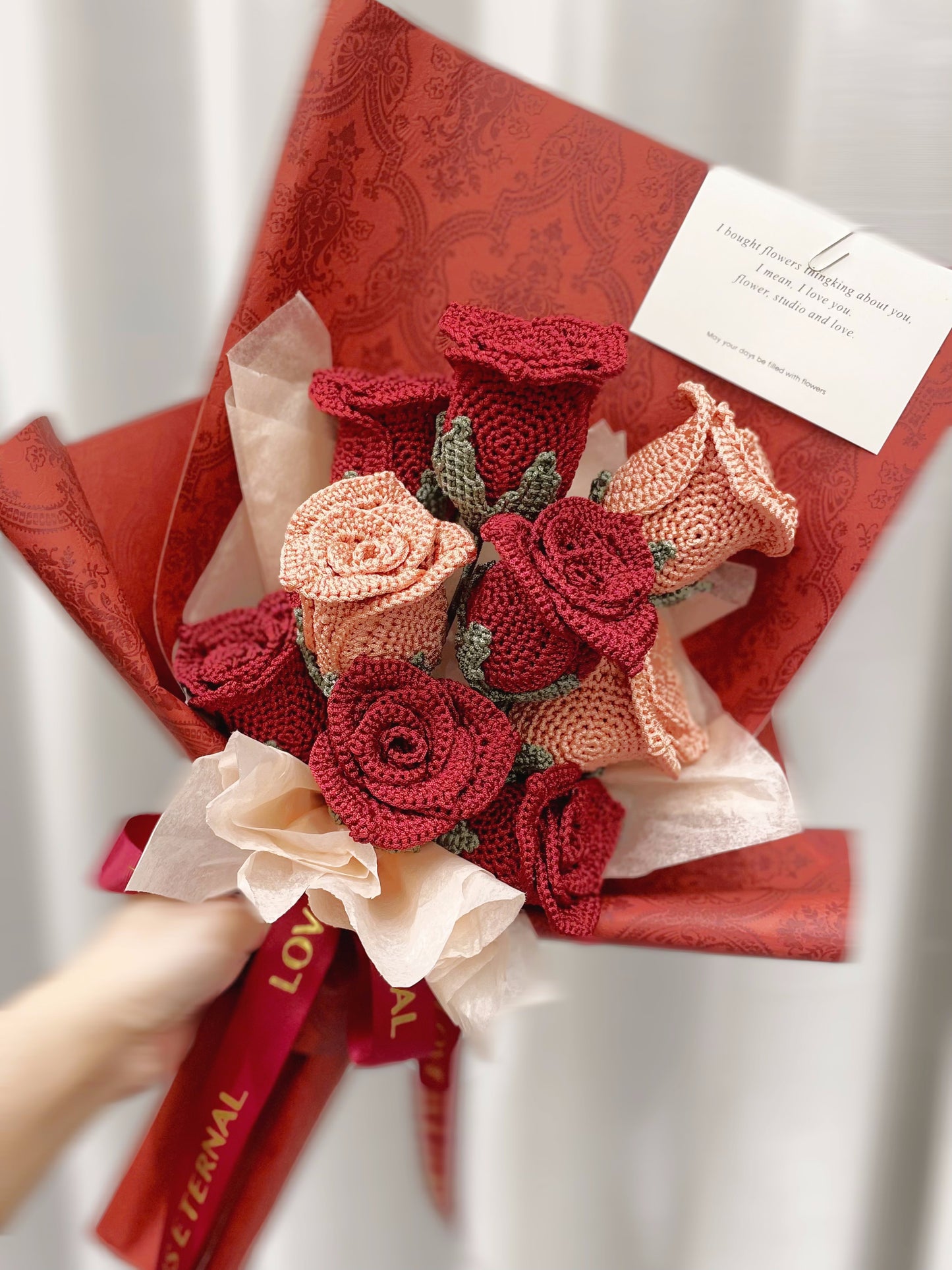 强烈推荐|钩针玫瑰花束，送给女朋友/朋友/妈妈的礼物，情人节礼物