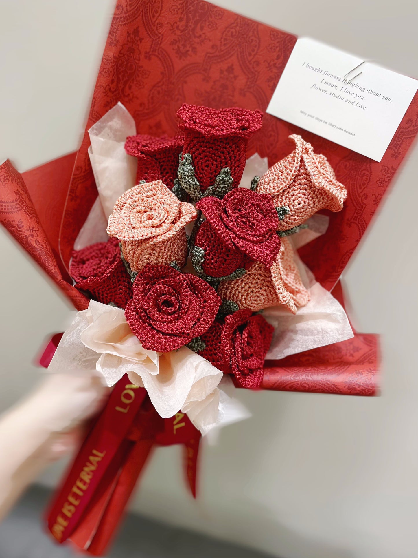 强烈推荐|钩针玫瑰花束，送给女朋友/朋友/妈妈的礼物，情人节礼物