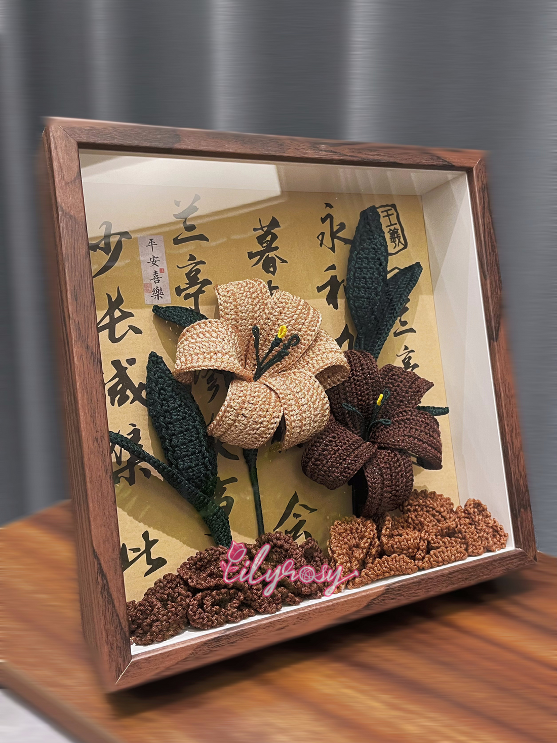 Handmade|Crochet lilies photo frame ,table  Decor, Office decor,home decor