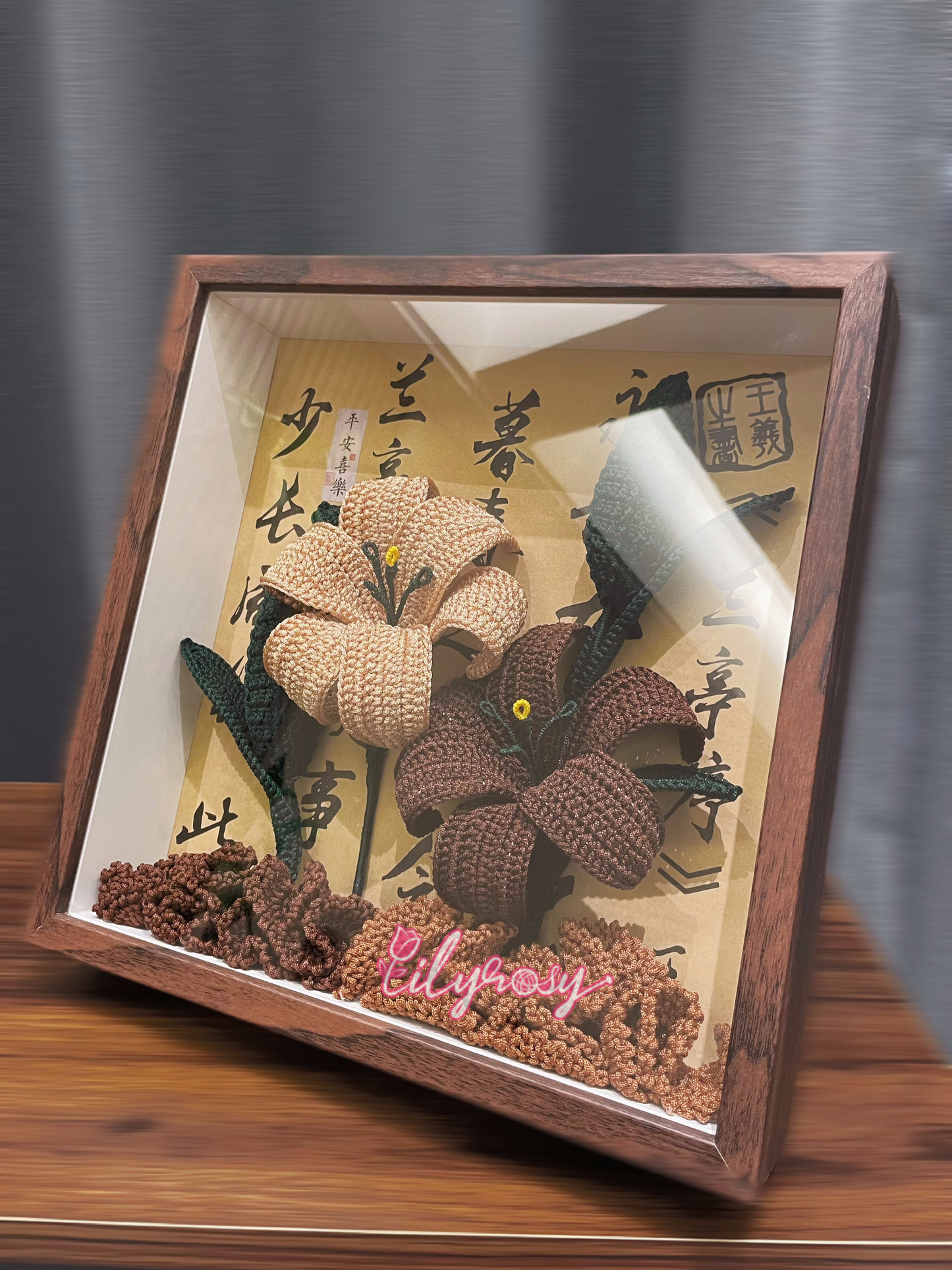 Handmade|Crochet lilies photo frame ,table  Decor, Office decor,home decor