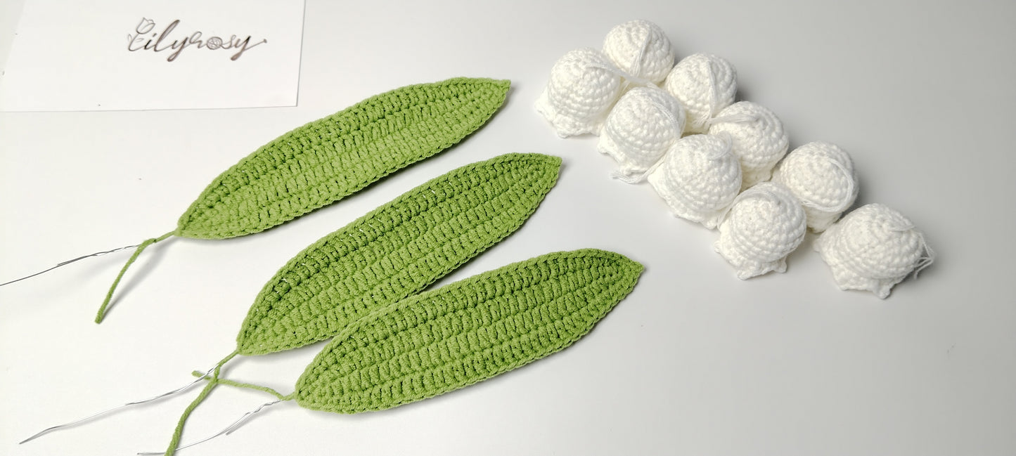 Lilyrosy Crochet Lily of the valley pot pattern, with video tutorial (US term)