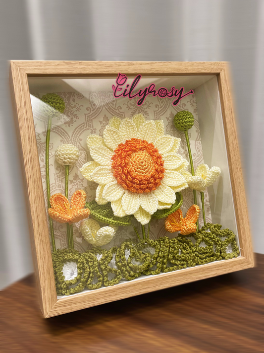 Handmade|Crochet sunflowers photo frame ,table  Decor, Office decor,home decor