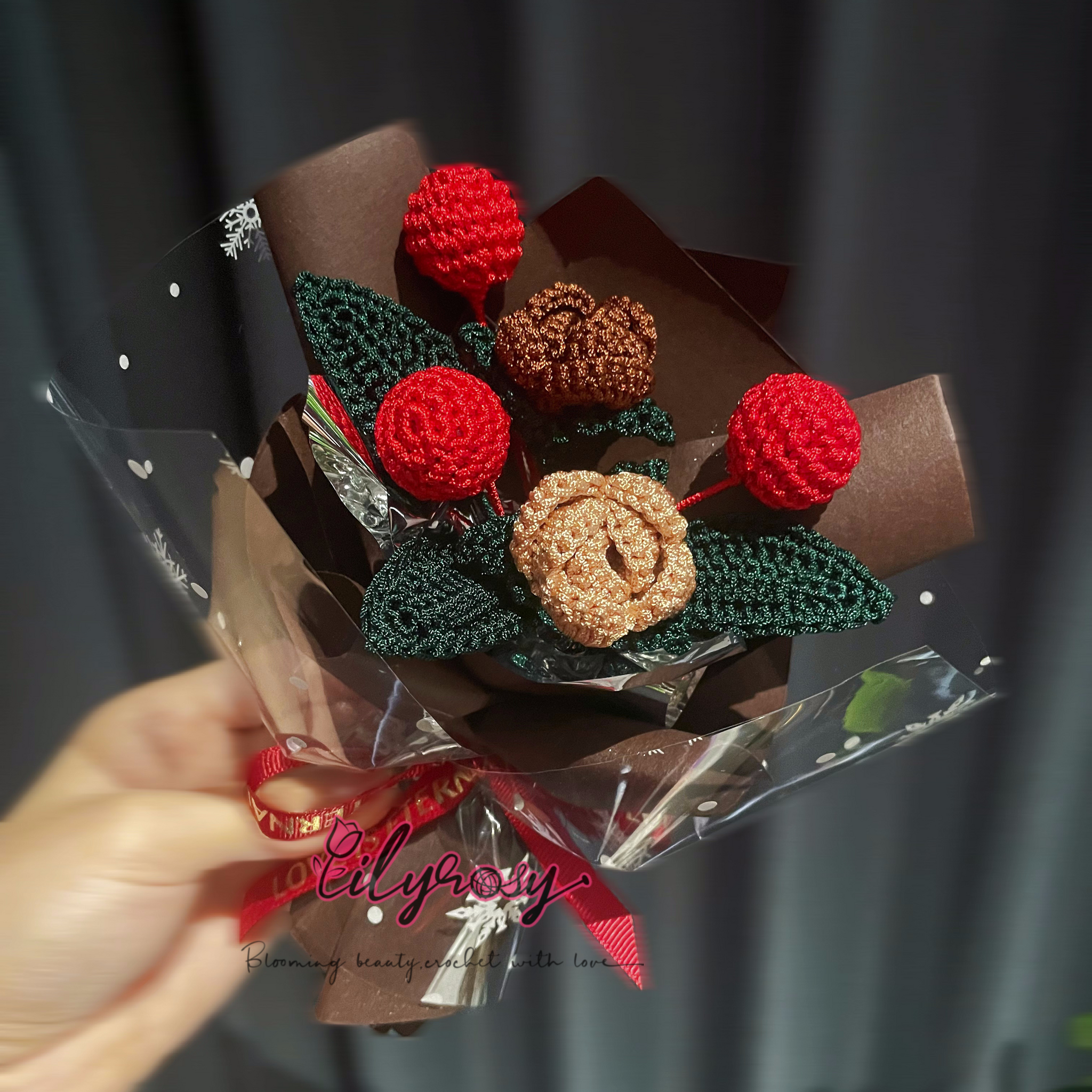 LilyRosy Crochet Small Christmas Bouquet, gifts for her/he