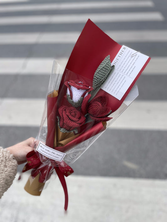 Valorado|Ramo rojo de ganchillo, regalo para novia/amiga/mamá/él, regalos del día de San Valentín