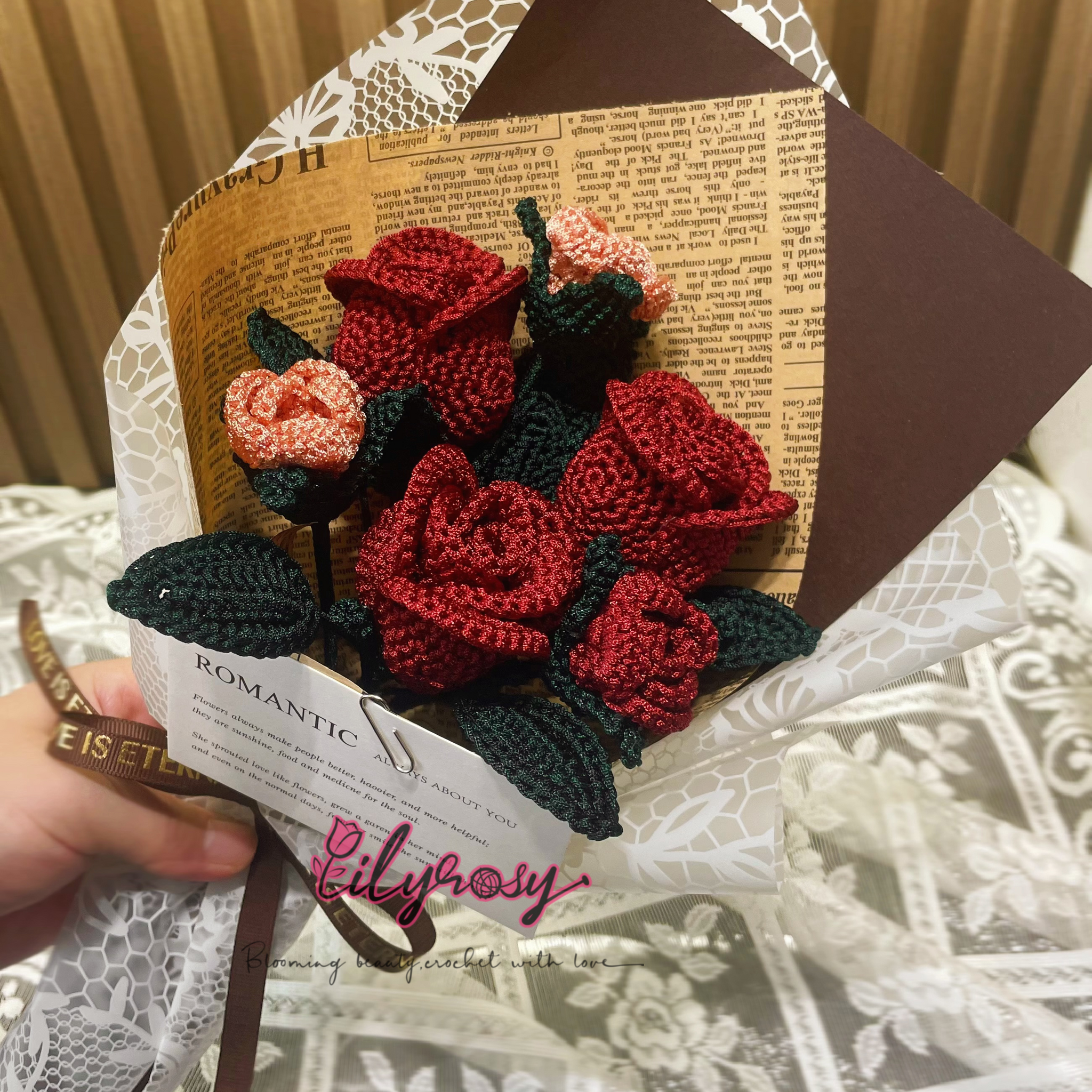 LilyRosy Crochet Christmas Roses Bouquet