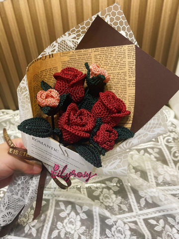 LilyRosy Crochet Christmas Roses Bouquet