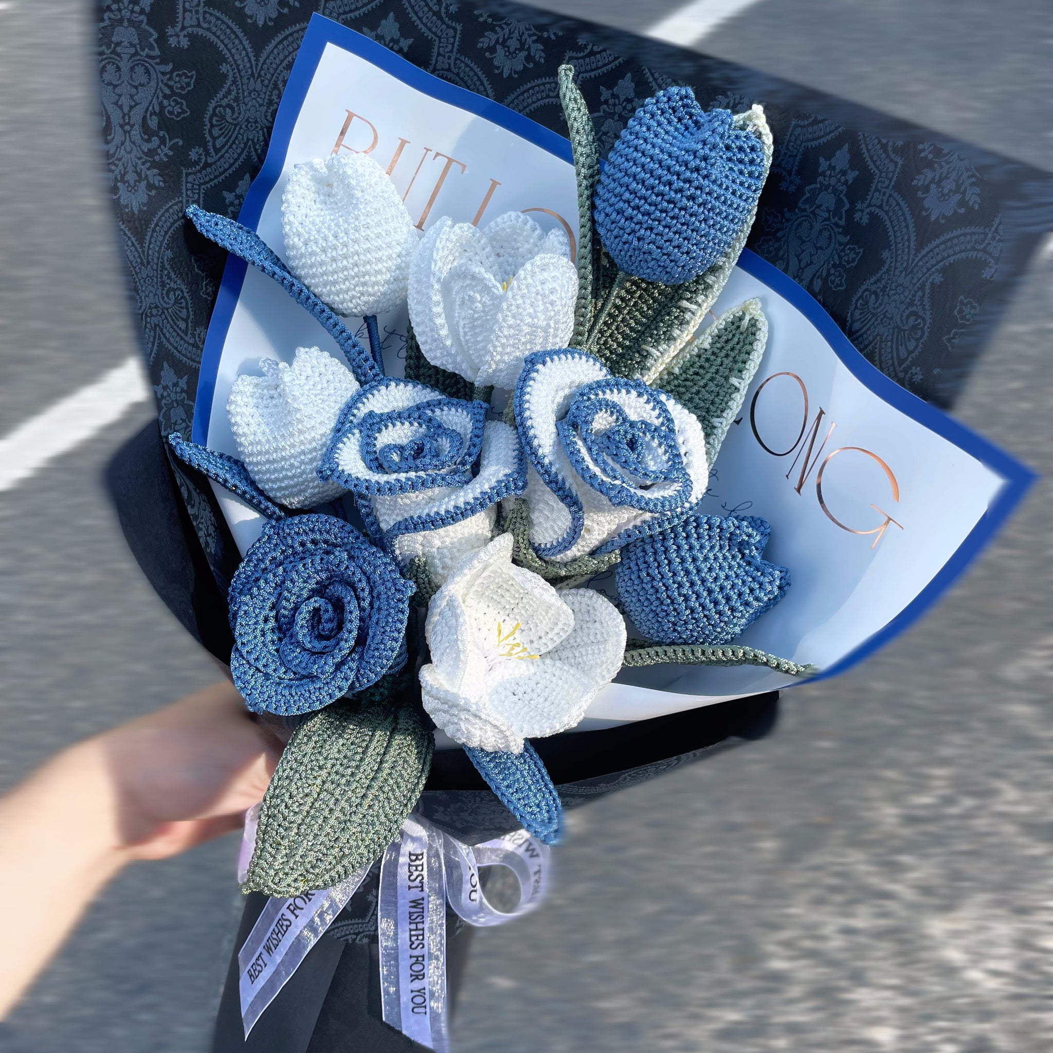 RECOMMEND|Crochet blue bouquet ,gift for girlfriend/friend/mom/him,valentines day gifts