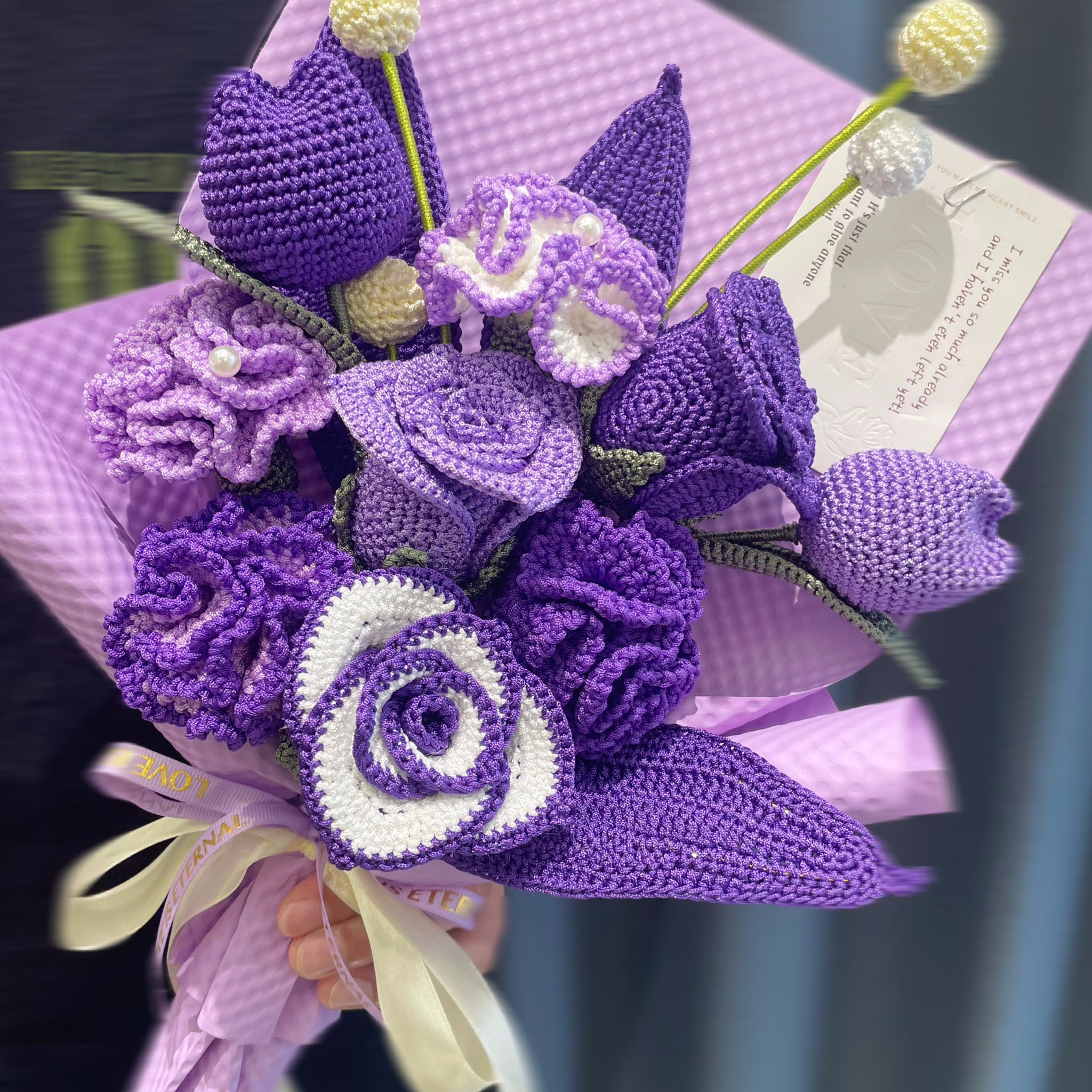 Unique|Crochet purple bouquet ,gift for girlfriend/friend/mom/him,valentines day gifts