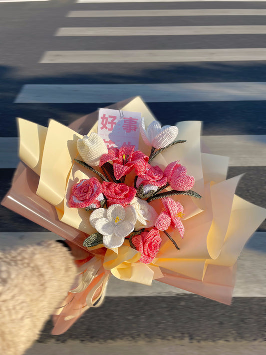 MEJOR VENDEDOR/Ramo rosa de ganchillo, regalo para novia/amiga/mamá/él, regalos del día de San Valentín