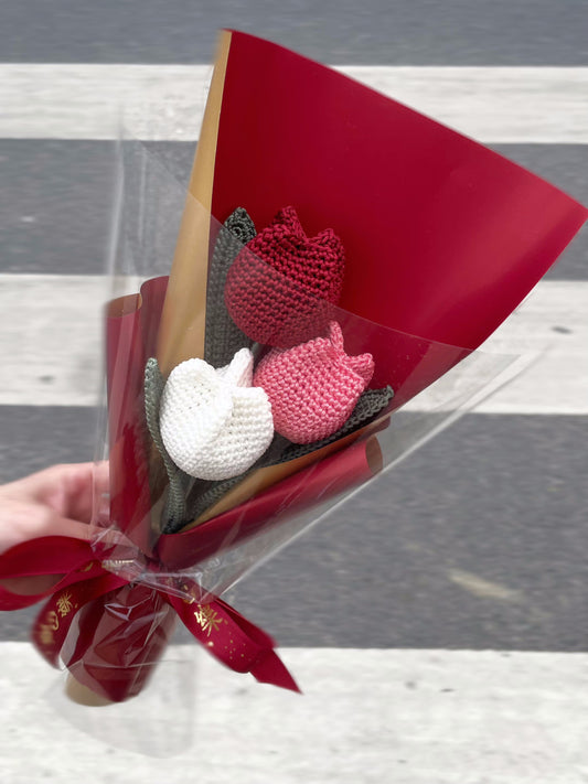 小预算|钩针郁金香花束，送给女朋友/朋友/妈妈/他的礼物，情人节礼物