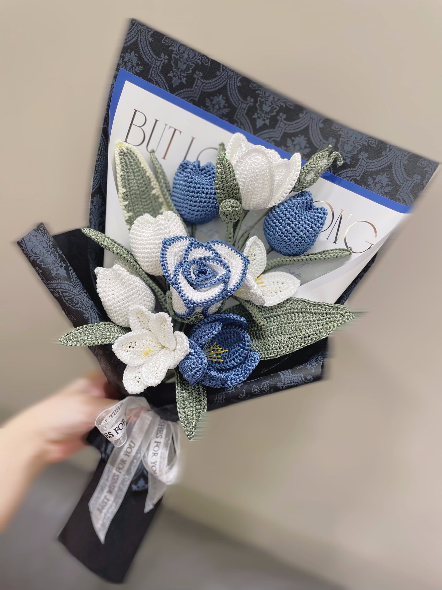 重视|钩针蓝色花束，送给女朋友/朋友/妈妈/他的礼物，情人节礼物