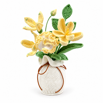 Crochet Carnation Flower Bouquet Pot, Handmade gifts