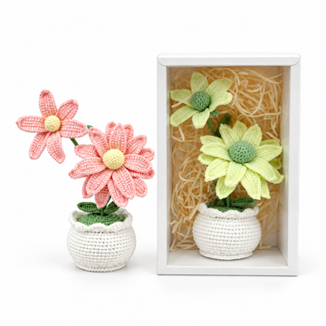 Crochet Lavender Daisy Flower Bouquet Pot, Handmade gifts
