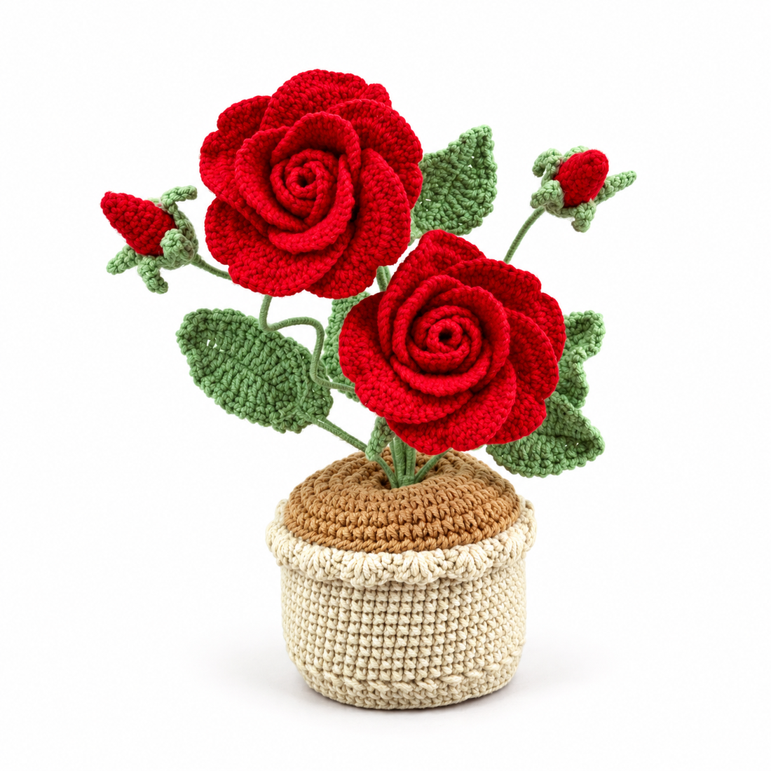 Handmade Crochet  Rose flowers plant Pots, hoilday gifts,home decor