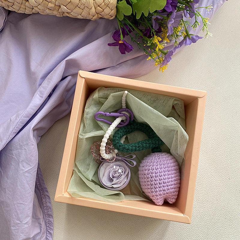 保存郁金香钩针钥匙扣吊坠，浪漫花香，香芋紫